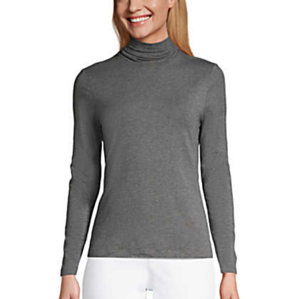 Lands' End Lightweight Fitted Turtleneck - Charcoal Heather